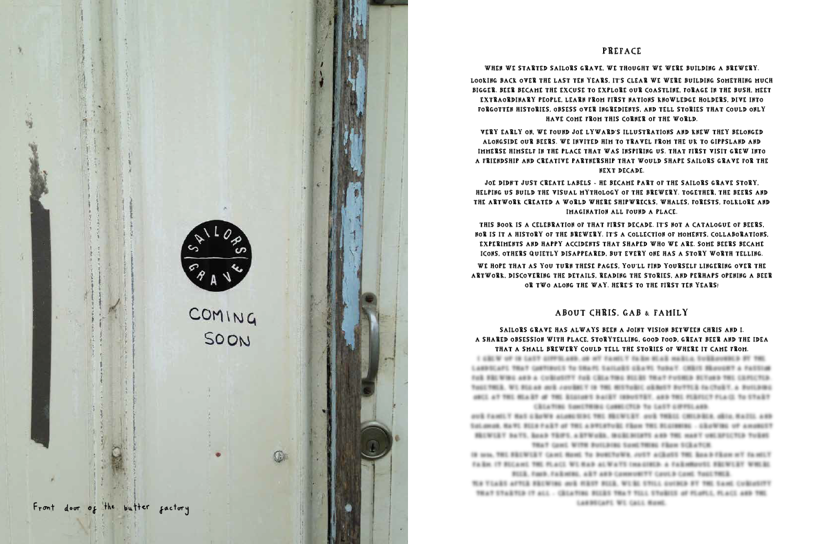 A book cover or printed publication shown against a white background, with a large title at the top reading 'PRÉFECT' and multiple paragraphs of text below. The left side features a weathered off-white door graphic with a circular logo reading 'CITRON FRAGRANCE' and the words 'COMING SOON' in black marker.